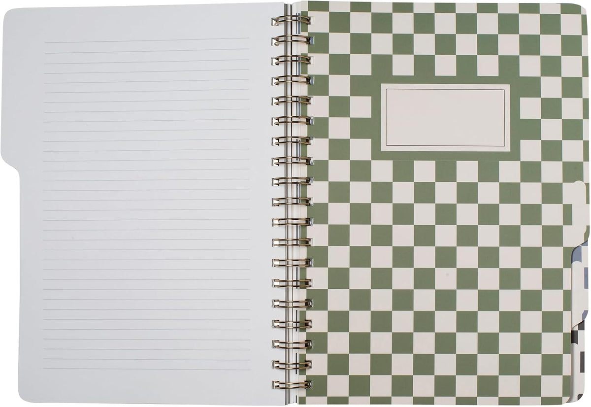 Fringe Studio Large Tab Notebook,"Neutral Checks", Flexible Paperback Cover, 5 Subject/Die-Cut Dividers, 7.25" X 10", 180 Lined Pages, Multicolor (343PA002FSC)