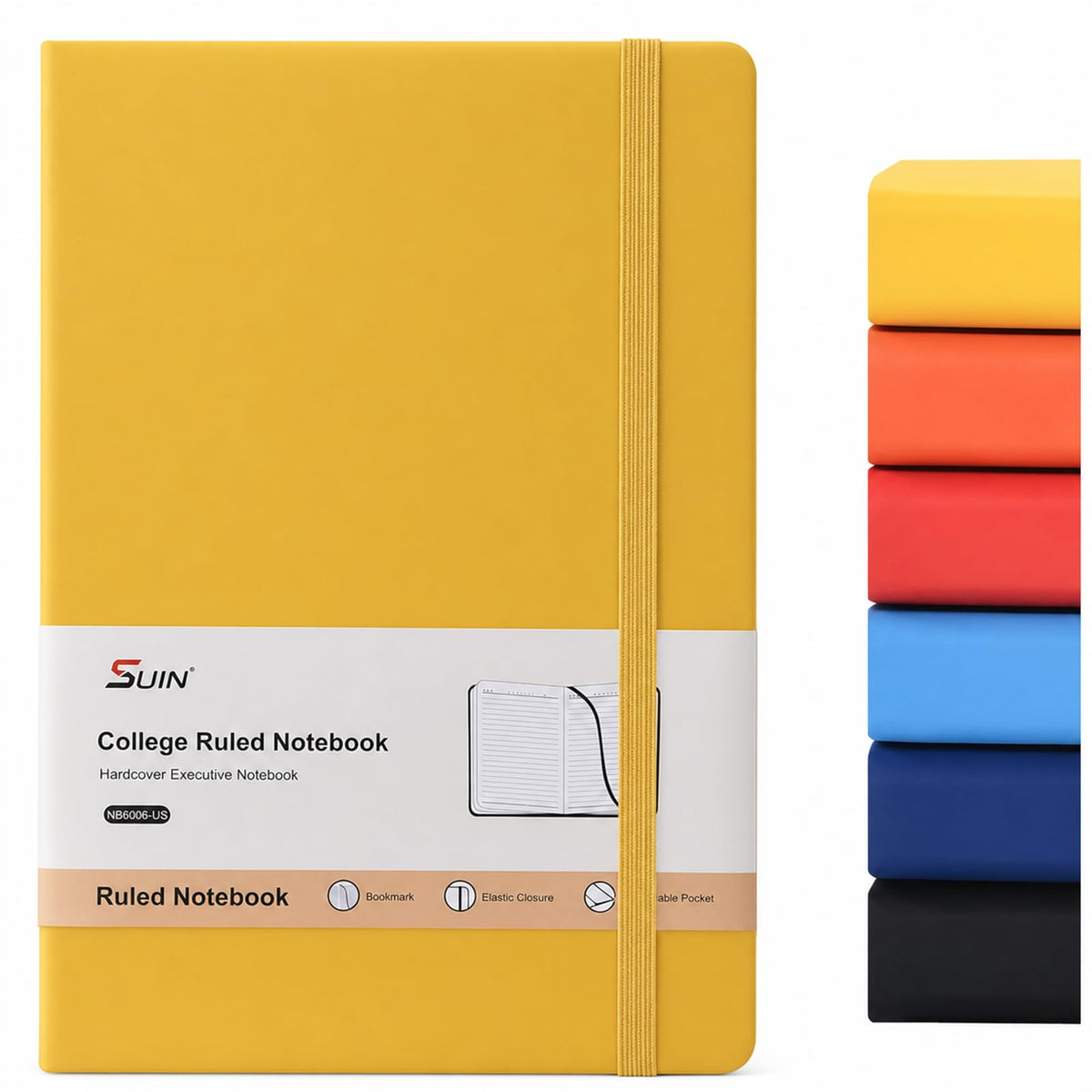 SUIN A5 Hardcover Lined Journal Notebook, Black, 1 Pack, 200 Pages