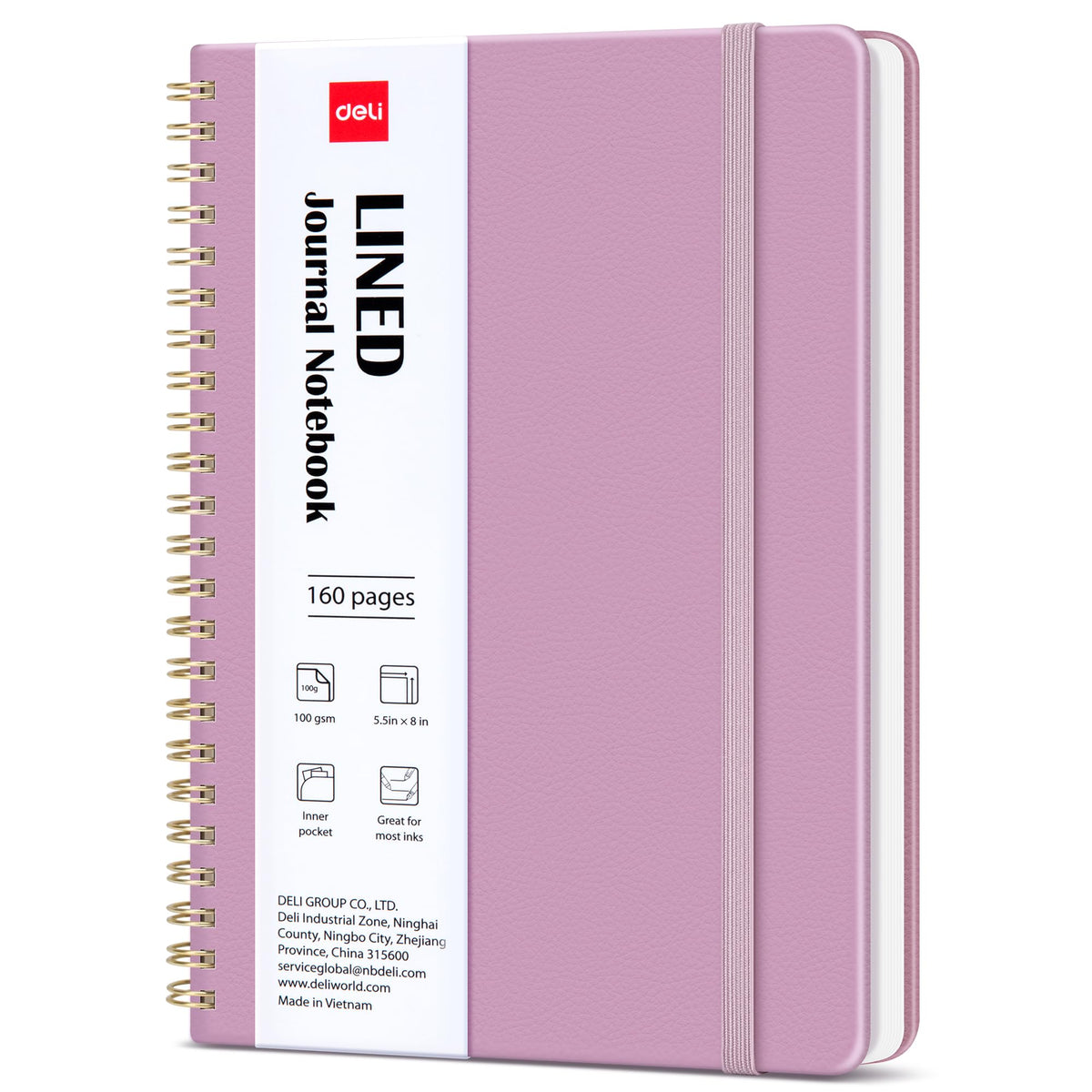 deli Pink Lined Spiral Journal Notebook, 160 Pages, A5 (5.5"x8") Hardcover Writing Notebook, College Ruled Spiral Bound Journal for Women & Men - Perfect for Work, School, Office & Note Taking