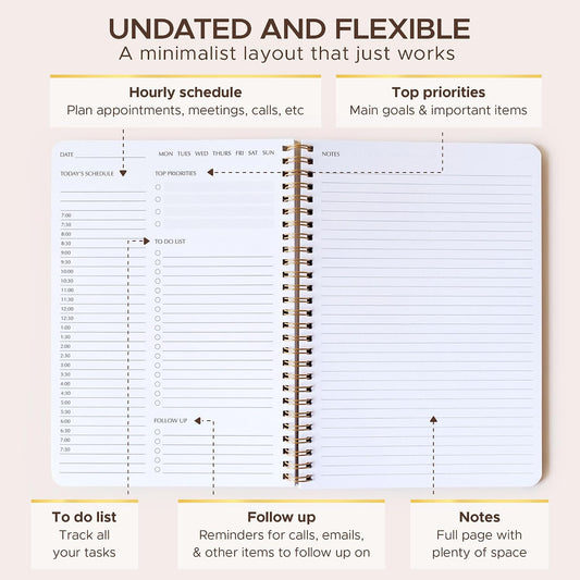 Simple Daily Planner Undated & To Do List Notebook for Work - Terracotta