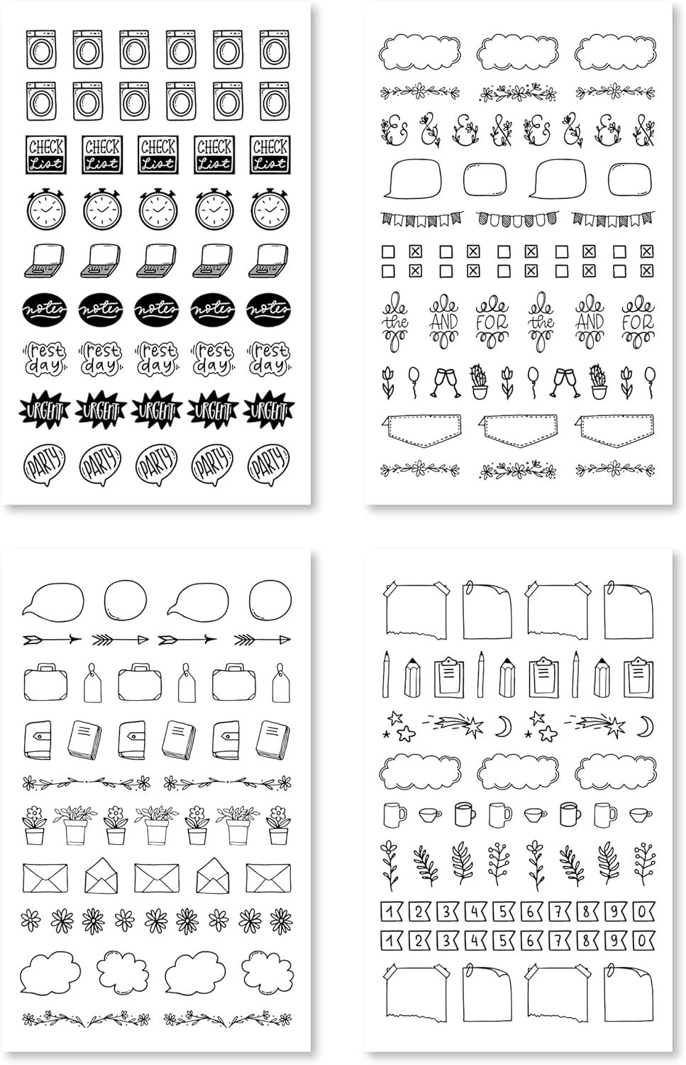 Rongrong Bullet Journal Sticker Book for Planners, Calendars, Journals and Projects – Premium Quality Hand Drawn Perfect for Adding Flair to Your Bullet Journal – Scrapbook Accessories – 24 Pages