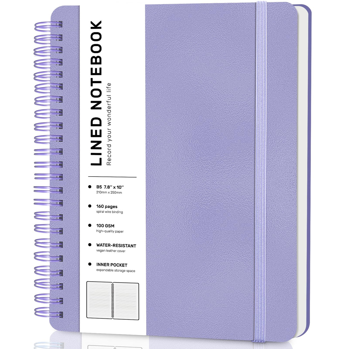 Lined Spiral Notebook for Women, A5 College Ruled Leather Spiral Journals