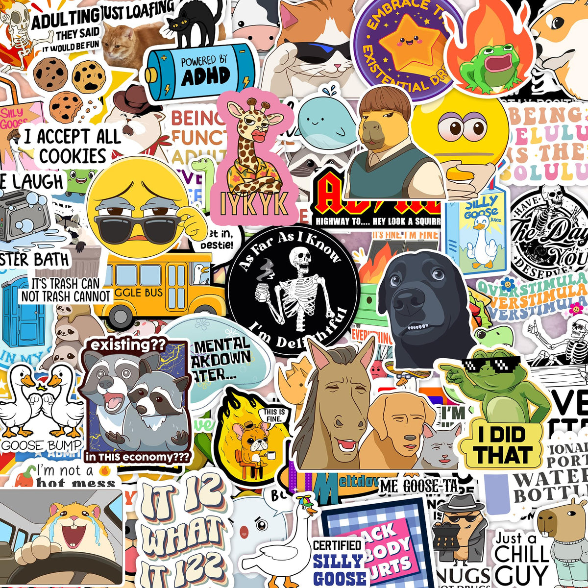225PCS Funny Hot Mess Xpress Sticker Pack by Puraesla - Holographic Stickers for Adults, Waterproof Vinyl Sarcastic Relatable Meme Decals for Laptop, Water Bottle, Phone, Kindle, Journal