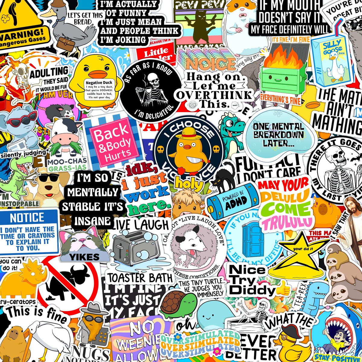 200 Pcs Funny Stickers for Adults (Dirty) by Puraesla - Meme Water Bottles Sticker Pack Waterproof Cool Accesory for Laptop, Hard Hats, Sarcastic, Scrapbooking Decals