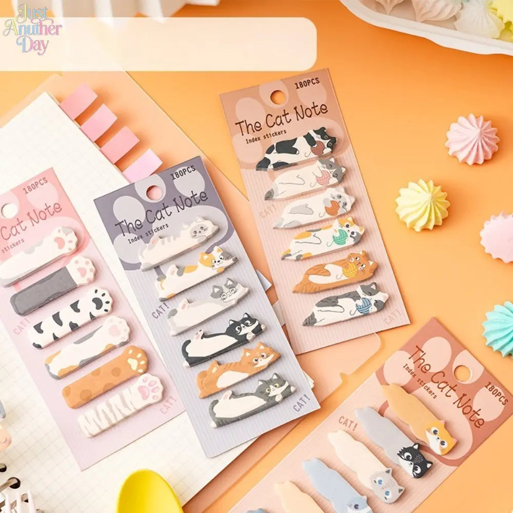 4 Sheets Kawaii Cartoon Sitting Cat Index Sticky Notes, Lovely Animal Shape Page Marker Flags, Removable Self Adhesive Label Tabs for Book Indexing, Planner Sorting, Hand Account Classification and Daily Message Reminder