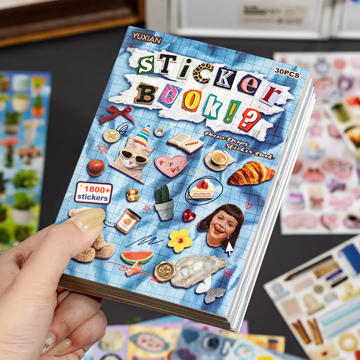 Paper-Based Sticker Book with Popular Elements - 30 Sheets, 1800+ Stickers (Icons, Letters, Numbers, Animals, Food, Fruits, Plants) for DIY Scrapbooking, Decoration, Scrapbook Supplies