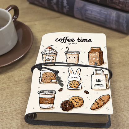 Leather Bound Notebook with Lanyard 80 Sheets Ideal Halloween Gift for Party Hosts with Coffee, cookies, bunny, bag, bread