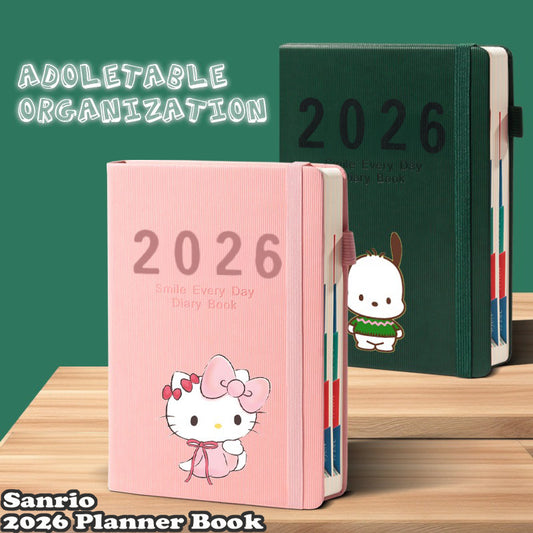 Sanrio 2026 Planner Notebook - 400-Page A5 Size with Full Year Calendar, Monthly/Weekly/Daily Scheduling, Elastic Closure & Sanrio Character Designs (Cute Anime Styles) for Bullet Journaling, Planners for s - 2026 Planner Gift Idea