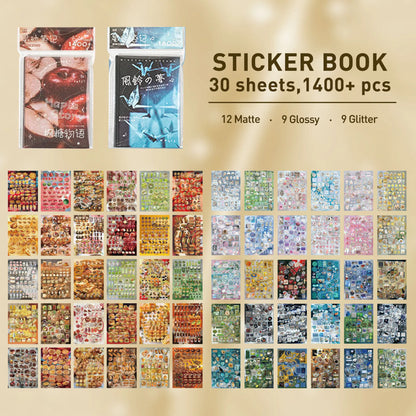 1400+ Pcs Aesthetic Hardcover Sticker Book (Single or Bundle) - Dreamcore, Foodie Cute Stickers for Adult, Student Back to School, 9 Glossy, 9 Fine Sand, 12 Matte Adhesive Decals for Scrapbook Supplies, Laptop Customization