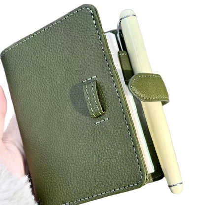 Olive Green M5 Loose Leaf Ledger with Faux Leather Cover & Golden Spiral Binding - 180° Flat Layout, Thickened Durable Pages, Replaceable Inner Pages for Journals, Planners, Notebooks - Portable Organizer for Professionals, Students, Travelers - Stylish &