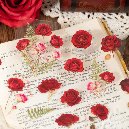 Botanical Flower PET Sticker Book (30 Sheets) - Transparent Pressed Flowers Stickers with Vintage Realistic Cut-Out Designs, Collage Decor, Floral Art Supplies for Scrapbooking, Buy 1 Get 2 Free Gifts, Scrapbook Supplies, Flower Stickers