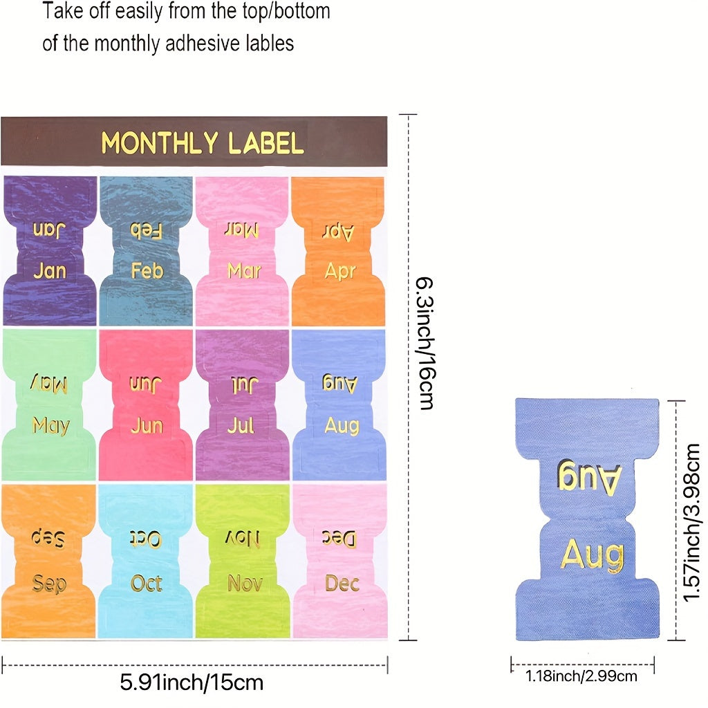 24pcs Colorful Metallic Monthly Planner Tabs - Adhesive Index Stickers for Office & Study Organization