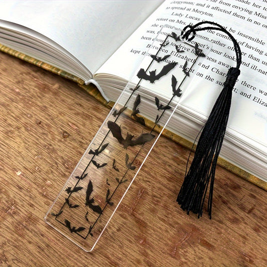1 Set of Transparent Acrylic Bat Pattern Bookmark with Black Tassel, Available in Various Sizes - a Thoughtful Gift for Bookworms, Colleagues and Relatives; Ac Bookmark Decoration