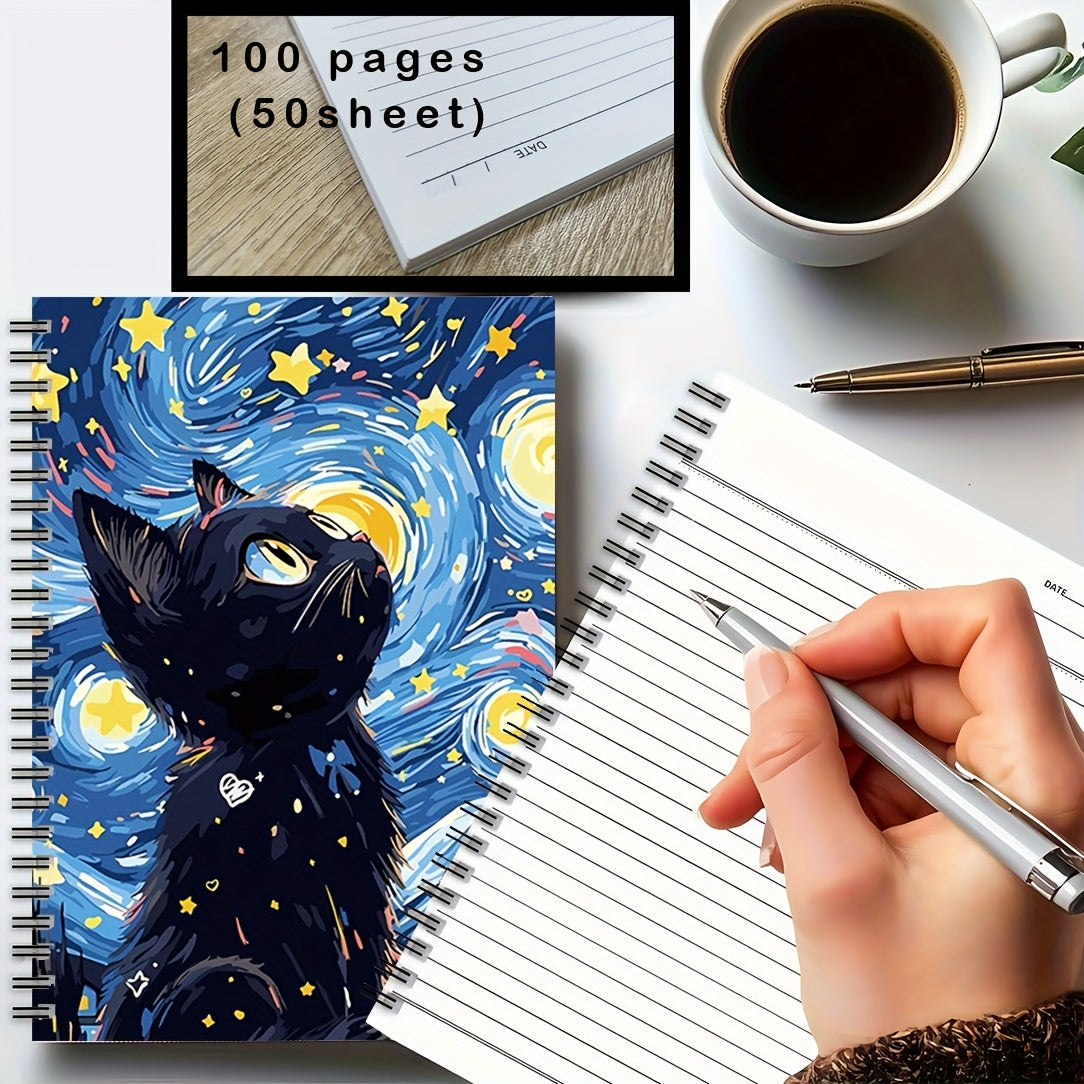 1pc Starry Sky And Black Cat Spiral Notebook Journal, Mixed Color, Paper Material, with Scrapbook Kit, for School Office Supplies, Friend, Coworker, Women, Me