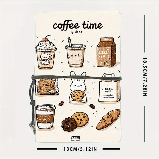 Leather Bound Notebook with Lanyard 80 Sheets Ideal Halloween Gift for Party Hosts with Coffee, cookies, bunny, bag, bread
