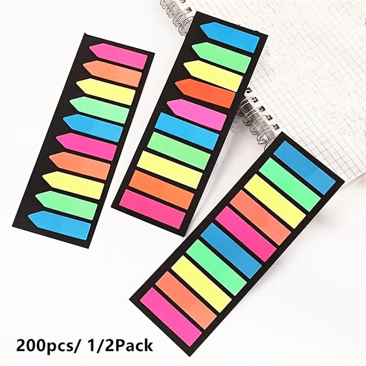 200pcs/1/2pcs High-Quality Multicolor Memo Paper Sticky Notes, Bookmark Stickers, Student Office Supplies, Assorted Colors, Easy to Tear