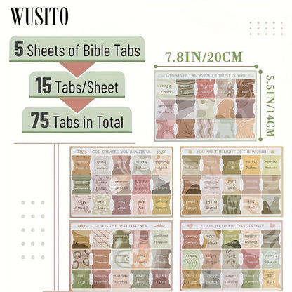 Laminated Bible Tabs, 75 Book/Index Tabs for Study Bible, Bible Journaling Supplies for Women/Men, Large Print Reposition Stickers Additions for Easy-To-Read