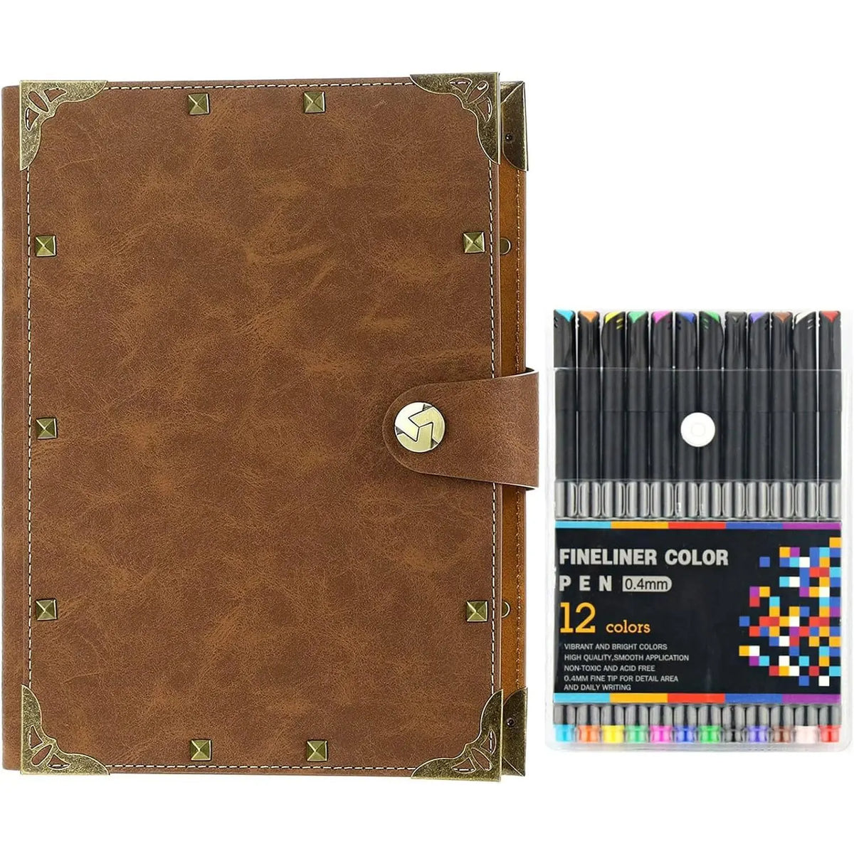 A5 Binder Planner PU Leather Refillable Journal Lined Paper Notebook with 12 Markers, 6 Rings Binder Journal A5 Planner Refillable Planner Notepad Writing Journals for Girls Women Mens