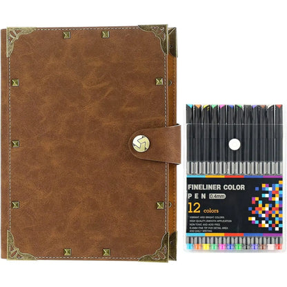 A5 Binder Planner PU Leather Refillable Journal Lined Paper Notebook with 12 Markers, 6 Rings Binder Journal A5 Planner Refillable Planner Notepad Writing Journals for Girls Women Mens