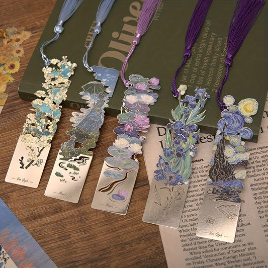 A Vintage Metal Bookmark Featuring an Oil Painting Style, Perfect for Holding Manuals And Books. It'S an Ideal Graduation Gift for Students, Useful Office Stationery