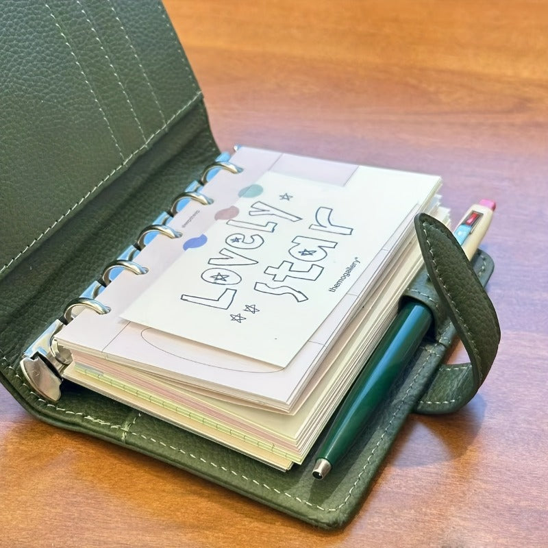 Olive Green M5 Loose Leaf Ledger with Faux Leather Cover & Golden Spiral Binding - 180° Flat Layout, Thickened Durable Pages, Replaceable Inner Pages for Journals, Planners, Notebooks - Portable Organizer for Professionals, Students, Travelers - Stylish &