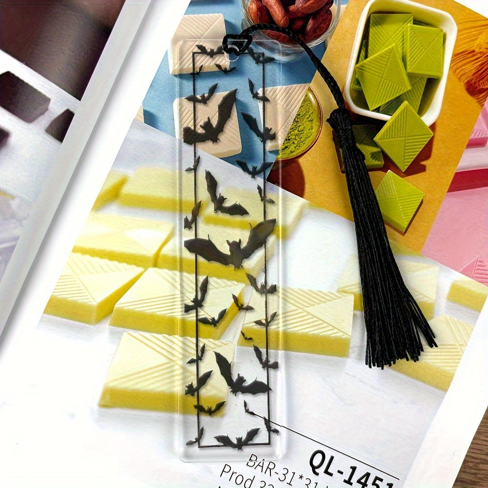 1 Set of Transparent Acrylic Bat Pattern Bookmark with Black Tassel, Available in Various Sizes - a Thoughtful Gift for Bookworms, Colleagues and Relatives; Ac Bookmark Decoration