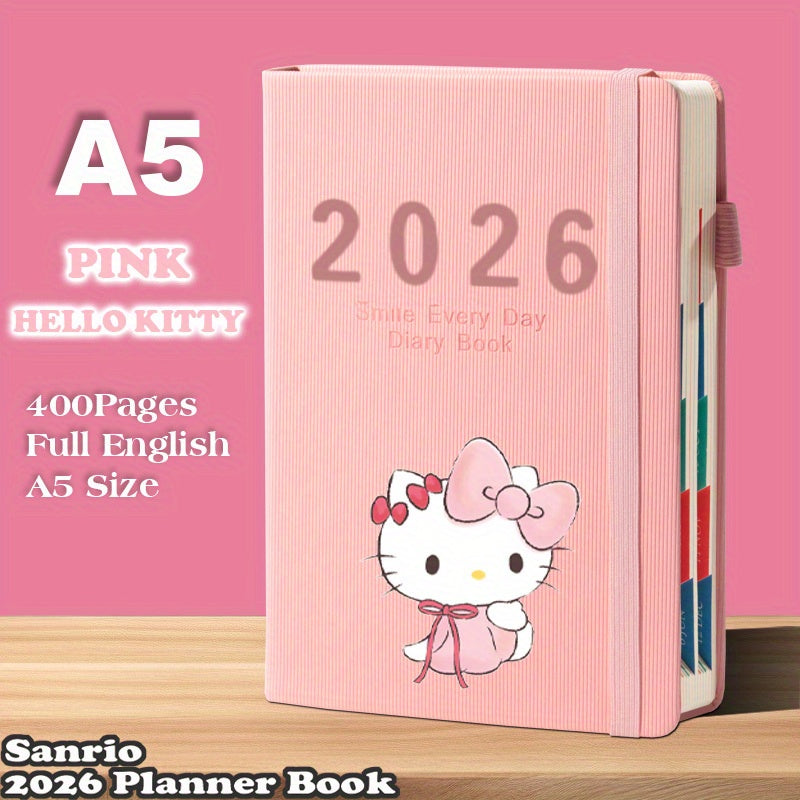 Sanrio 2026 Planner Notebook - 400-Page A5 Size with Full Year Calendar, Monthly/Weekly/Daily Scheduling, Elastic Closure & Sanrio Character Designs (Cute Anime Styles) for Bullet Journaling, Planners for s - 2026 Planner Gift Idea