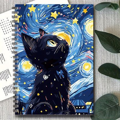 1pc Starry Sky And Black Cat Spiral Notebook Journal, Mixed Color, Paper Material, with Scrapbook Kit, for School Office Supplies, Friend, Coworker, Women, Me