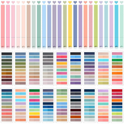 Synthetic High-Count Large Book Annotation Set - 1800 Sticky Note Index Tabs, 12 Morandi Pastel Aesthetic Highlighters, Page Flags for School Office File Classification