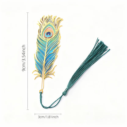 Authentic Chinese-style Metal Translucent Peacock Feather, Blue Feather, Pink Feather, and Red-Golden Feather Bookmarks. A High-end Artistic Gift with Flowing Light and Shadow, Featuring Colorful Semi-transparent Exquisite Hollow-out Designs. Elegant
