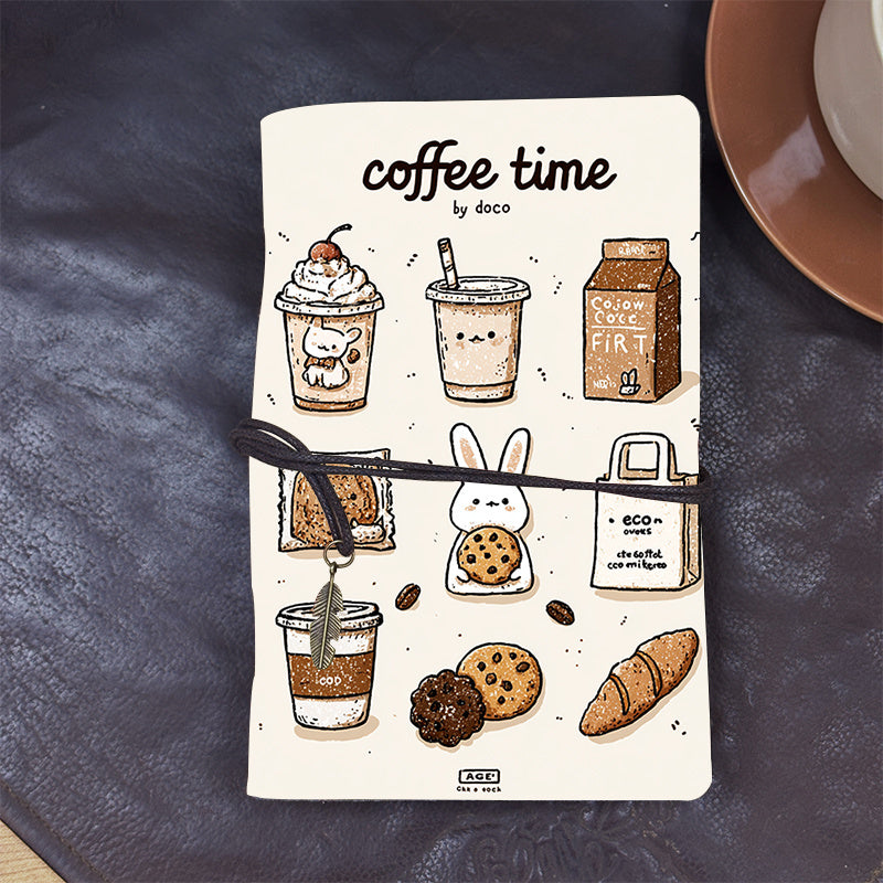 Leather Bound Notebook with Lanyard 80 Sheets Ideal Halloween Gift for Party Hosts with Coffee, cookies, bunny, bag, bread