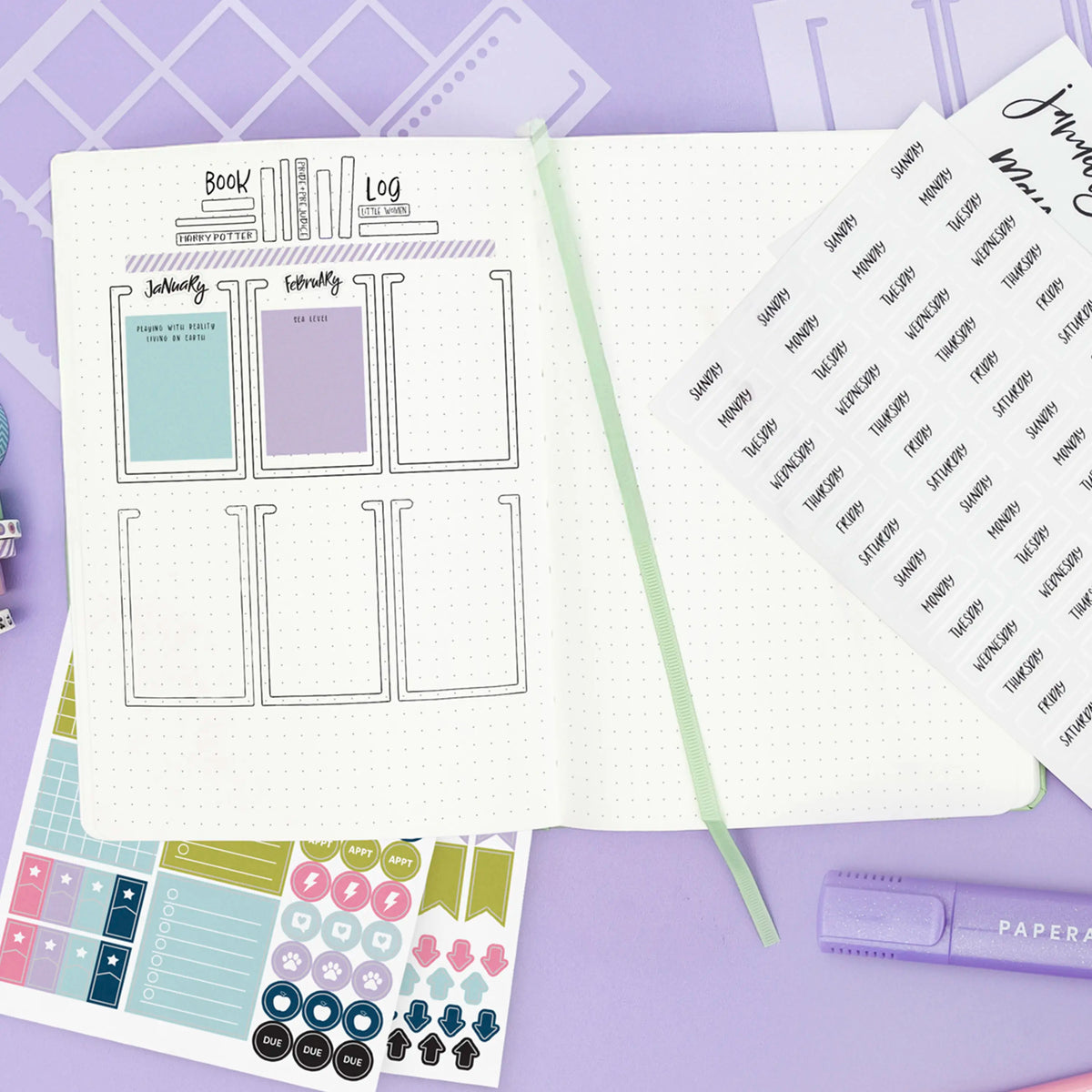 PAPERAGE Journaling & Scrapbooking Kit with Vegan Leather Cover, Office Stationery Supplies Including The Notebook with Dotted Pages, Fineliner Pens, Sticker Sets, Stencil Sheets, Washi Tapes, Planner for Bujo Aesthetic