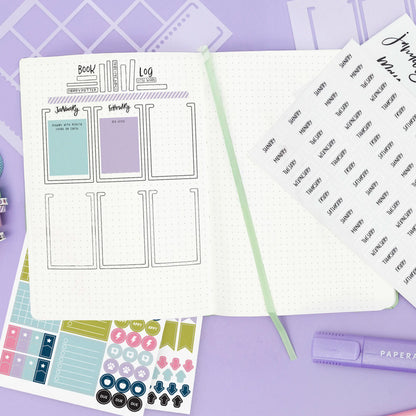 PAPERAGE Journaling & Scrapbooking Kit with Vegan Leather Cover, Office Stationery Supplies Including The Notebook with Dotted Pages, Fineliner Pens, Sticker Sets, Stencil Sheets, Washi Tapes, Planner for Bujo Aesthetic