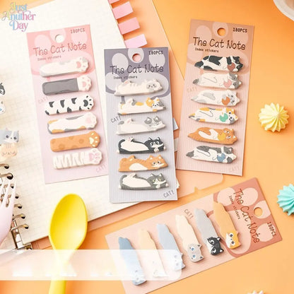 4 Sheets Kawaii Cartoon Sitting Cat Index Sticky Notes, Lovely Animal Shape Page Marker Flags, Removable Self Adhesive Label Tabs for Book Indexing, Planner Sorting, Hand Account Classification and Daily Message Reminder