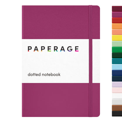 PAPERAGE Thread Bound Dotted Page Hardcover Bullet Journal Notebook - Faux Leather Cover, 100GSM Penready Thick Paper, 160 Pages, 5.6"x8" Portable, Elastic Band, Inner Pocket, Sticker Labels, Blank Journal, Office Stationery for Students