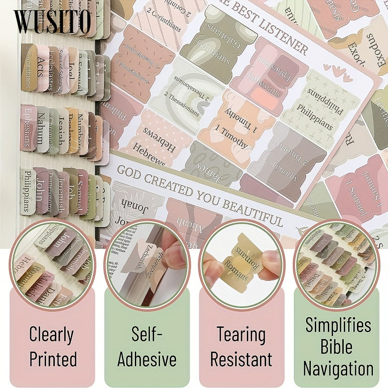 Laminated Bible Tabs, 75 Book/Index Tabs for Study Bible, Bible Journaling Supplies for Women/Men, Large Print Reposition Stickers Additions for Easy-To-Read