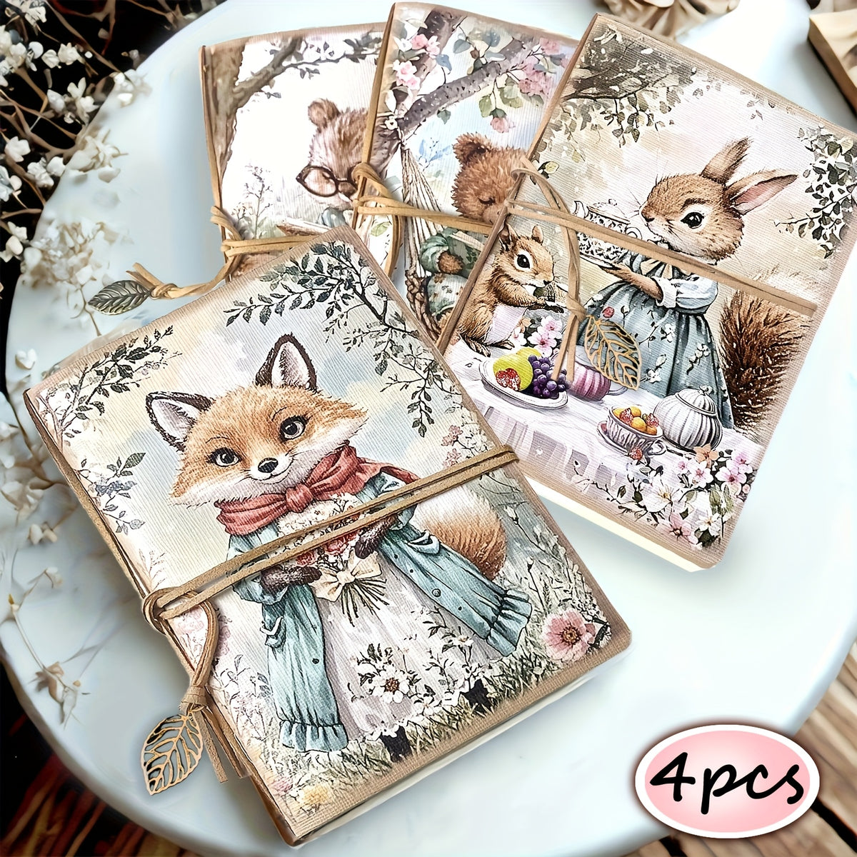 1/4pcs,A5,80pages,animal tea party notebook,squirrel party sketchbook with tie lanyard journal,Little Bear Fox Drawing notebook,blank diary,Stationery notebook,Planner,Travel diary,Office supplies,school supplies,Perfect Gift,back to school