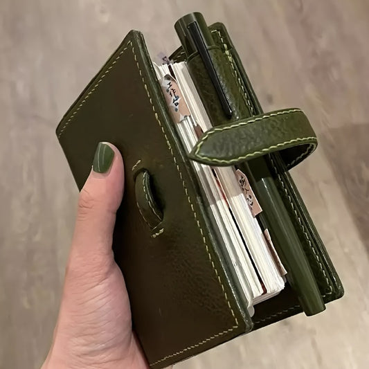 Olive Green M5 Loose Leaf Ledger with Faux Leather Cover & Golden Spiral Binding - 180° Flat Layout, Thickened Durable Pages, Replaceable Inner Pages for Journals, Planners, Notebooks - Portable Organizer for Professionals, Students, Travelers - Stylish &