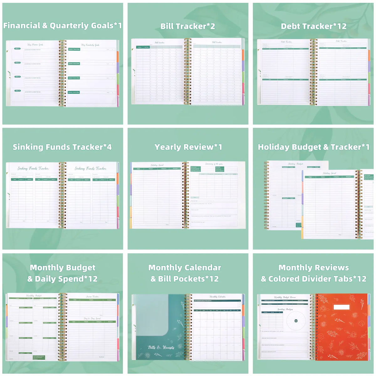 SOLIGT 8.5x11 in Large Premium Hardcover Budget Planner - Monthly Bill Organizer with 12 Pockets, Stickers, Colorful Label Space for Budget Track, Savings, Debt - Office Personal Financial Journal