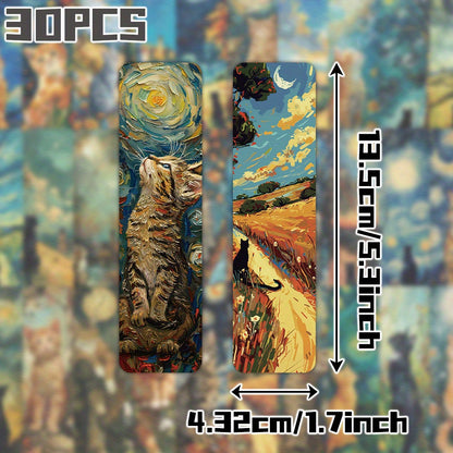 30pcs oil painting cats themed non-repeating delicate bookmarks for holiday gift Back to school book decorative cards reading label Stationery Gifts for Book Club Reader Writers Book Lovers Students