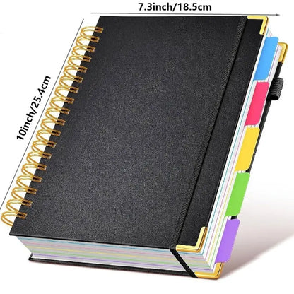 Hardcover Spiral Notebook with Removable Dividers Tabs, 300 Pages Leather 5-Subject 8 x 10-Inch Large Format Notebook Writing Notebook for Work, School, Note-Taking, Travel Diary, Study Notebook Spiral Journal Hardcover Notebooks