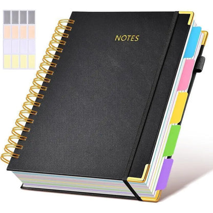 Hardcover Spiral Notebook with Removable Dividers Tabs, 300 Pages Leather 5-Subject 8 x 10-Inch Large Format Notebook Writing Notebook for Work, School, Note-Taking, Travel Diary, Study Notebook Spiral Journal Hardcover Notebooks