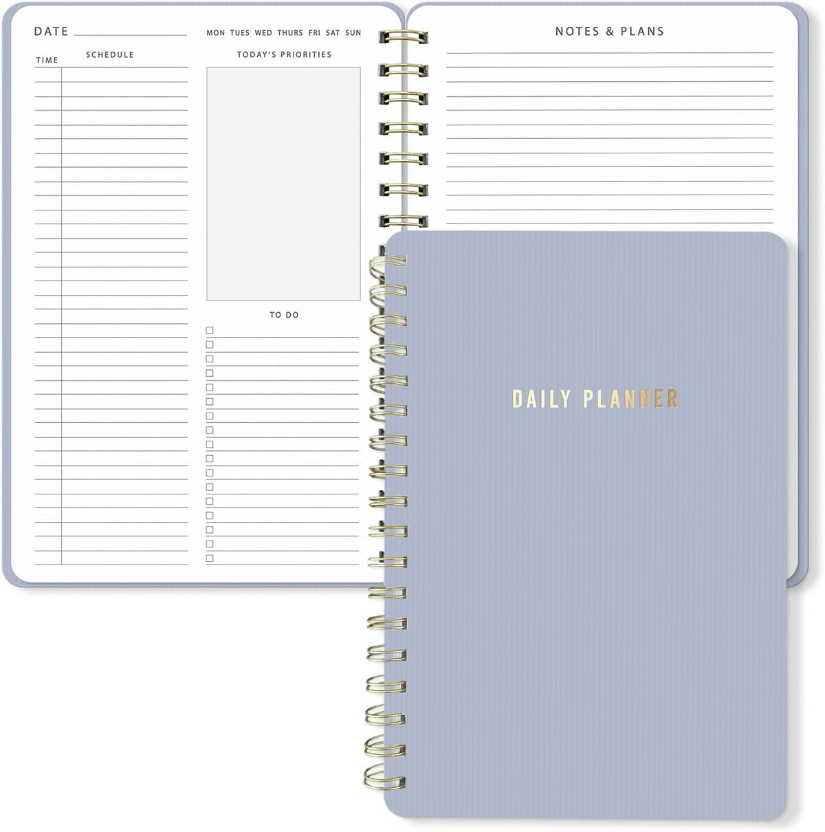 Sweetzer & Orange Daily Planner Notebook – Undated Two-Page Daily Layout with Hourly Schedule, To-Do List, Priorities, and Notes – 6.5" x 9.5" Spiral Bound Productivity Organizer – 160 Pages