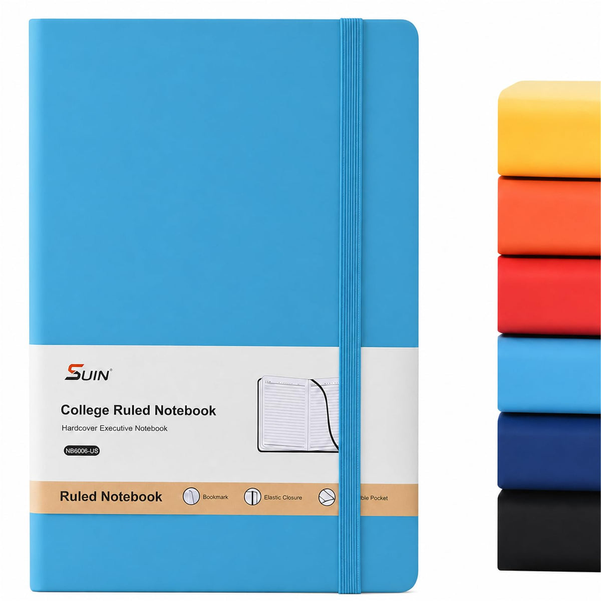 SUIN A5 Hardcover Lined Journal Notebook, Black, 1 Pack, 200 Pages