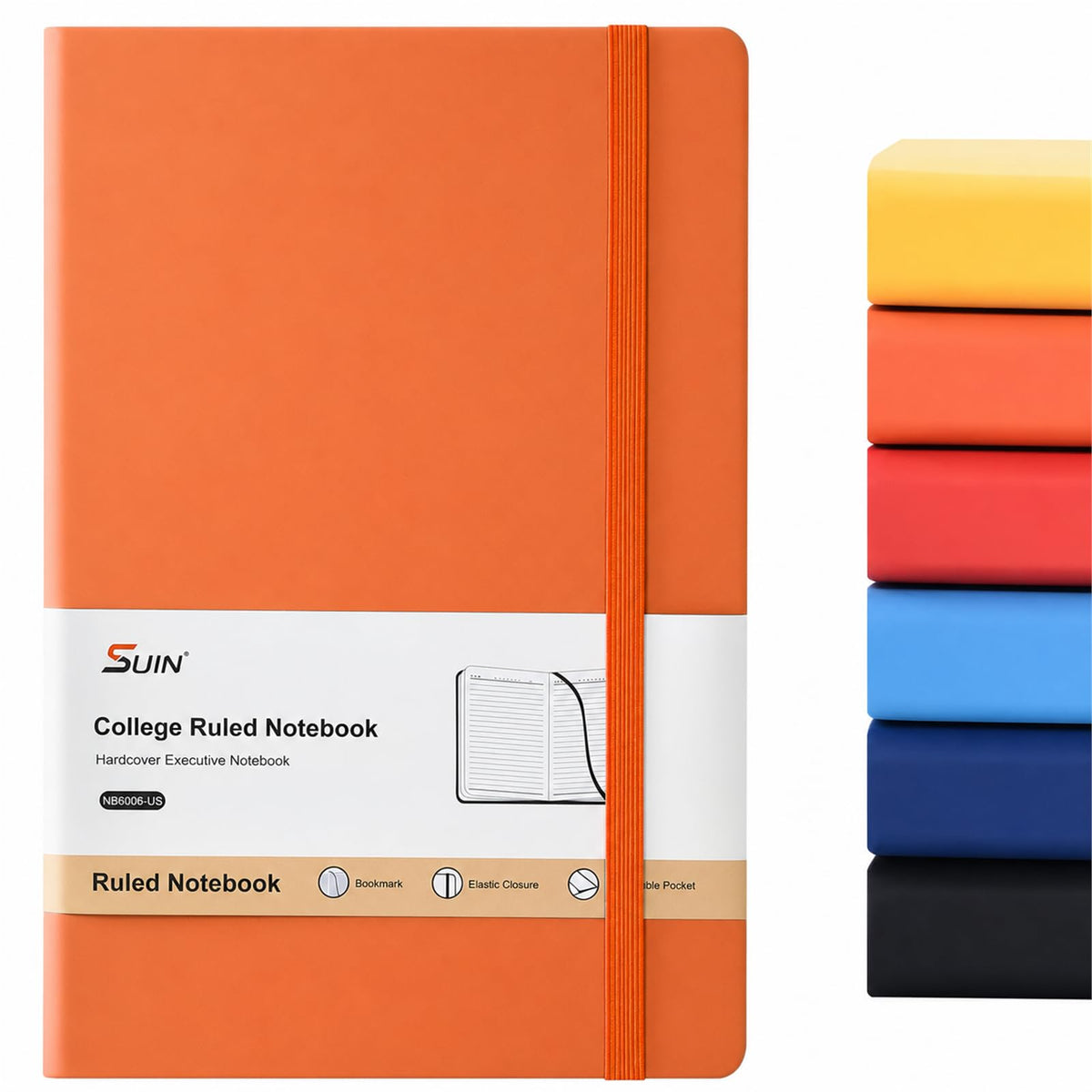 SUIN A5 Hardcover Lined Journal Notebook, Black, 1 Pack, 200 Pages