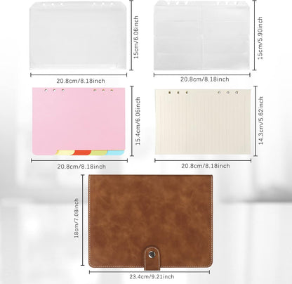 FYY A5 Binder Refillable Planner Notebook 6 Ring, Brown