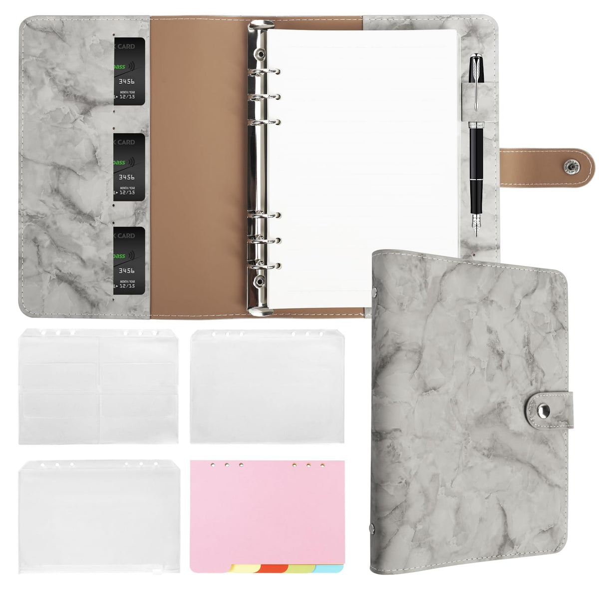 FYY A5 Binder Refillable Planner Notebook 6 Ring, Brown