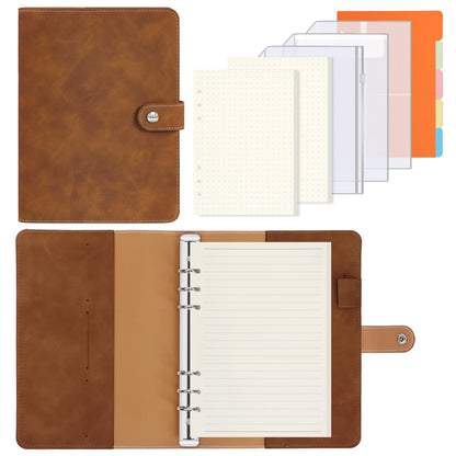 FYY A5 Binder Refillable Planner Notebook 6 Ring, Brown
