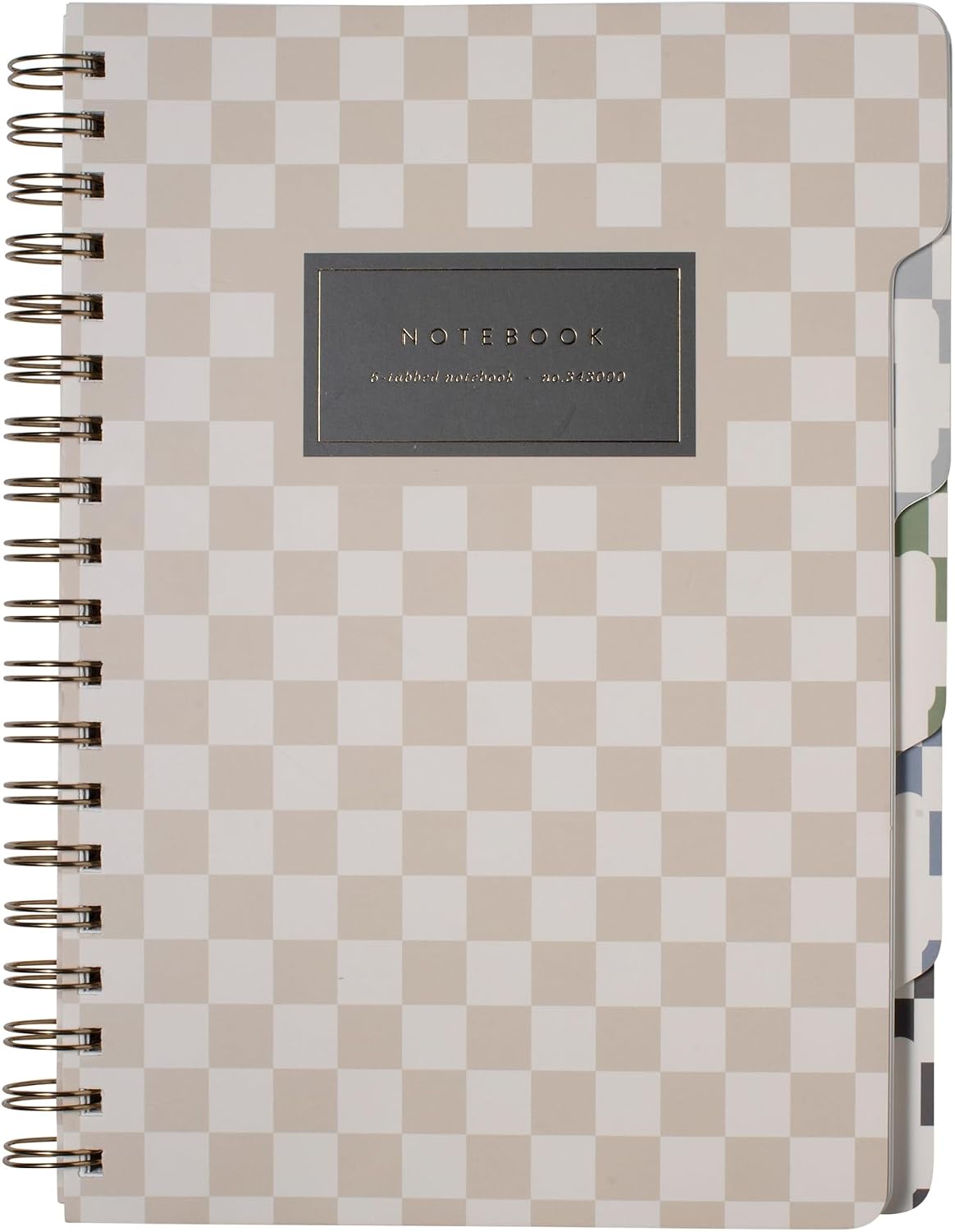 Fringe Studio Large Tab Notebook,"Neutral Checks", Flexible Paperback Cover, 5 Subject/Die-Cut Dividers, 7.25" X 10", 180 Lined Pages, Multicolor (343PA002FSC)