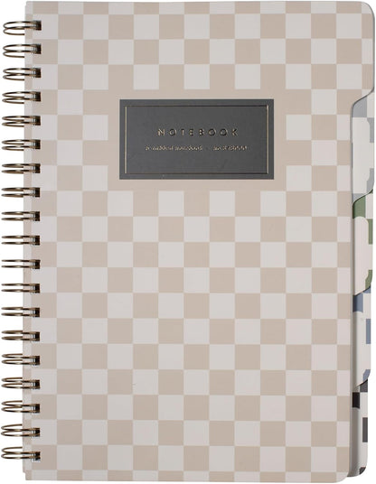 Fringe Studio Large Tab Notebook,"Neutral Checks", Flexible Paperback Cover, 5 Subject/Die-Cut Dividers, 7.25" X 10", 180 Lined Pages, Multicolor (343PA002FSC)